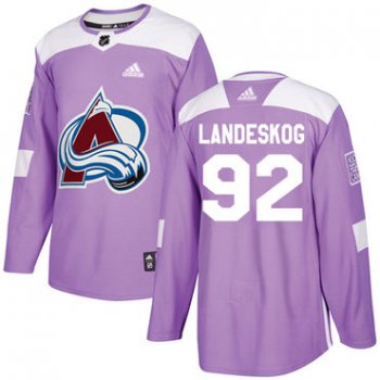 Adidas Avalanche #92 Gabriel Landeskog Purple Authentic Fights Cancer Stitched Youth NHL Jersey
