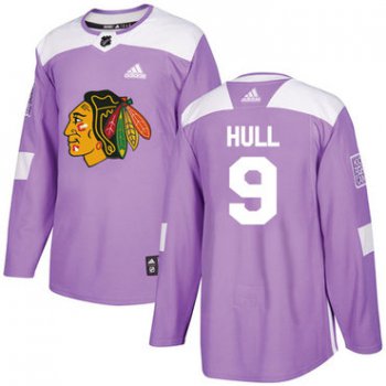 Adidas Blackhawks #9 Bobby Hull Purple Authentic Fights Cancer Stitched Youth NHL Jersey