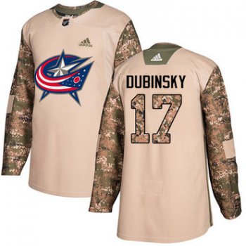 Adidas Blue Jackets #17 Brandon Dubinsky Camo Authentic 2017 Veterans Day Stitched Youth NHL Jersey