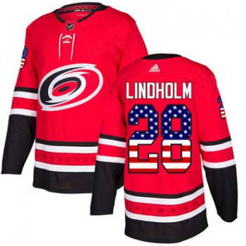 Adidas Hurricanes #28 Elias Lindholm Red Home Authentic USA Flag Stitched Youth NHL Jersey