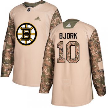 Adidas Bruins #10 Anders Bjork Camo Authentic 2017 Veterans Day Youth Stitched NHL Jersey