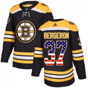 Adidas Bruins #37 Patrice Bergeron Black Home Authentic USA Flag Youth Stitched NHL Jersey