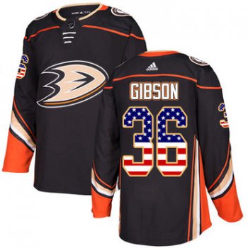 Adidas Ducks #36 John Gibson Black Home Authentic USA Flag Youth Stitched NHL Jersey