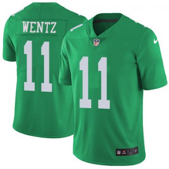 Youth Nike Philadelphia Eagles #11 Carson Wentz Green Stitched NFL Limited Rush Jersey