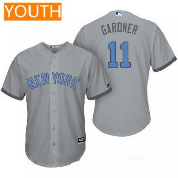 Youth New York Yankees #11 Brett Gardner Gray With Baby Blue Father's Day Stitched MLB Majestic Cool Base Jersey