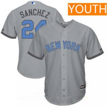 Youth New York Yankees #24 Gary Sanchez Gray With Baby Blue Father's Day Stitched MLB Majestic Cool Base Jersey