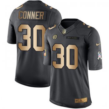 Youth Nike Steelers #30 James Conner Black Stitched NFL Limited Gold Salute to Service Jersey