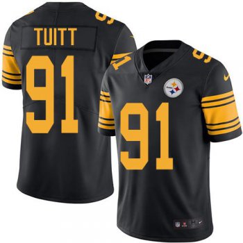 Youth Nike Steelers #91 Stephon Tuitt Black Stitched NFL Limited Rush Jersey