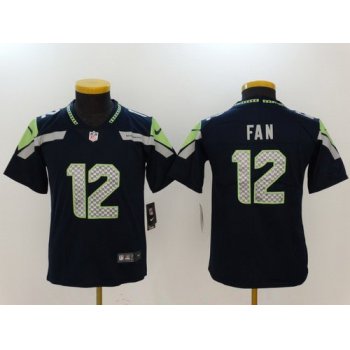 Youth Seattle Seahawks #12 12th Fan Navy Blue 2017 Vapor Untouchable Stitched NFL Nike Limited Jersey