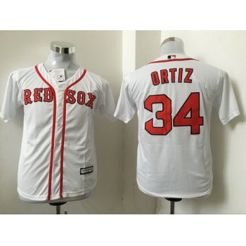Youth Boston Red Sox #34 David Ortiz Name White Home Stitched MLB Majestic Cool Base Jersey