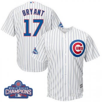 Youth Chicago Cubs #17 Kris Bryant Majestic White Home 2016 World Series Champions Team Logo Patch Player Jersey