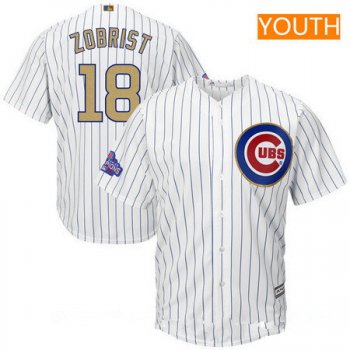 Youth Chicago Cubs #18 Ben Zobrist White World Series Champions Gold Stitched MLB Majestic 2017 Cool Base Jersey