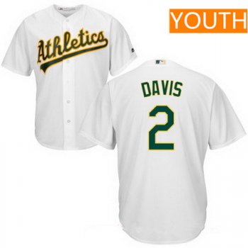 Youth Oakland Athletics #2 Khris Davis White Home Stitched MLB Majestic Cool Base Jersey
