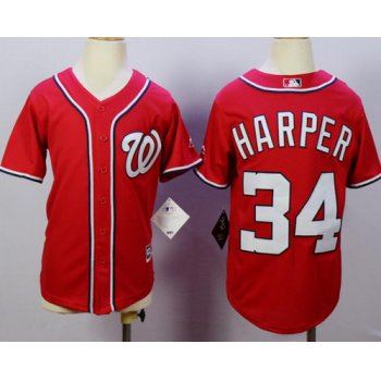 Youth Washington Nationals #34 Bryce Harper Red Stitched MLB Majestic Cool Base Jersey