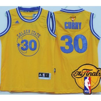 Youth Golden State Warriors #30 Stephen Curry Yellow Hardwood Swingman 2016 The NBA Finals Patch Jersey