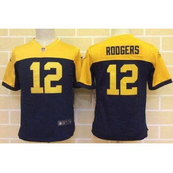 Youth Green Bay Packers #12 Aaron Rodgers Navy Blue Gold Alternate NFL Nike Game Jersey