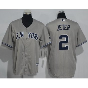 Youth New York Yankees #2 Derek Jeter Name Gray Stitched MLB Majestic Cool Base Jersey