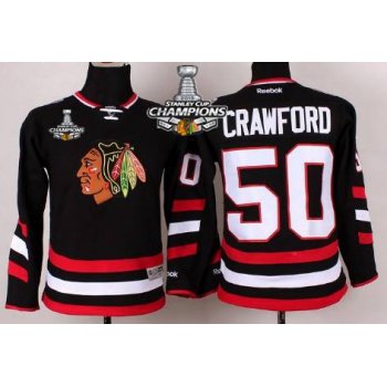 Chicago Blackhawks #50 Corey Crawford 2014 Stadium Series Black Kids Jersey W/2015 Stanley Cup Champion Patch