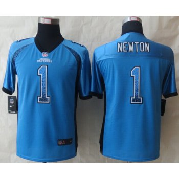 Nike Carolina Panthers #1 Cam Newton Drift Fashion Blue Kids Jersey