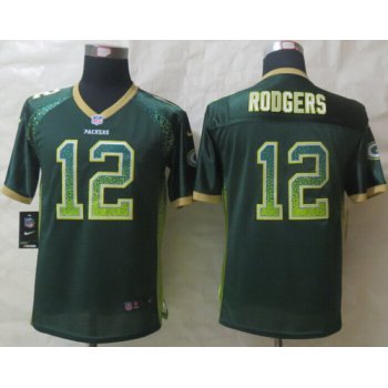 Nike Green Bay Packers #12 Aaron Rodgers Drift Fashion Green Kids Jersey