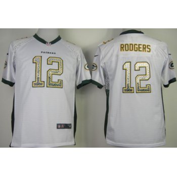 Nike Green Bay Packers #12 Aaron Rodgers Drift Fashion White Kids Jersey