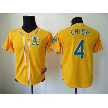 Oakland Athletics #4 Coco Crisp Yellow Kids Jersey