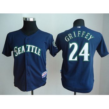 Seattle Mariners #24 Ken Griffey Navy Blue Kids Jersey