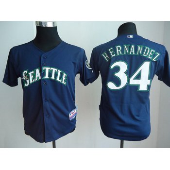 Seattle Mariners #34 Felix Hernandez Navy Blue Kids Jersey