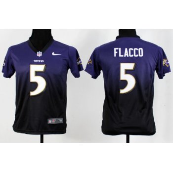 Nike Baltimore Ravens #5 Joe Flacco Purple/Black Fadeaway Kids Jersey