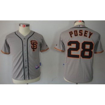 San Francisco Giants #28 Buster Posey Gray SF Kids Jersey