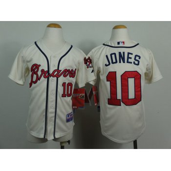 Atlanta Braves #10 Chipper Jones Cream Kids Jersey