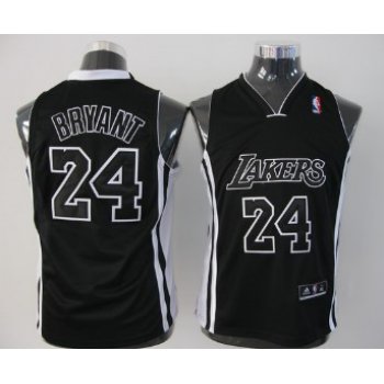 Los Angeles Lakers #24 Kobe Bryant All Black With White Kids Jersey