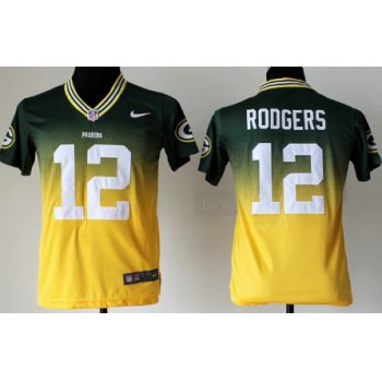 Nike Green Bay Packers #12 Aaron Rodgers Green/Yellow Fadeaway Kids Jersey