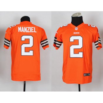 Nike Cleveland Browns #2 Johnny Manziel Orange Game Kids Jersey