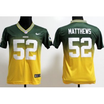 Nike Green Bay Packers #52 Clay Matthews Green/Yellow Fadeaway Kids Jersey