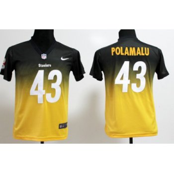 Nike Pittsburgh Steelers #43 Troy Polamalu Black/Yellow Fadeaway Kids Jersey