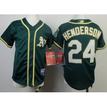 Oakland Athletics #24 Rickey Henderson 2014 Green Kids Jersey