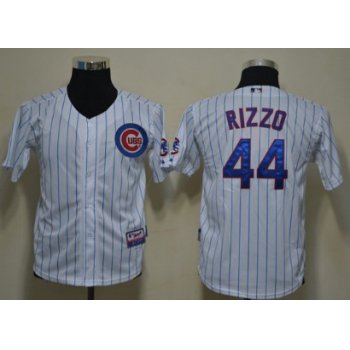 Chicago Cubs #44 Anthony Rizzo White Pinstirpe Kids Jersey