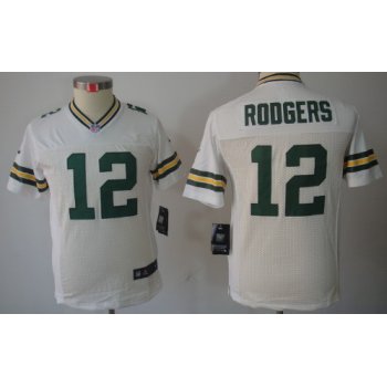 Nike Green Bay Packers #12 Aaron Rodgers White Limited Kids Jersey