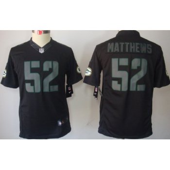 Nike Green Bay Packers #52 Clay Matthews Black Impact Limited Kids Jersey