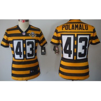 Nike Pittsburgh Steelers #43 Troy Polamalu Yellow With Black Throwback 80TH Kids Jersey