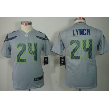 Nike Seattle Seahawks #24 Marshawn Lynch Gray Limited Kids Jersey