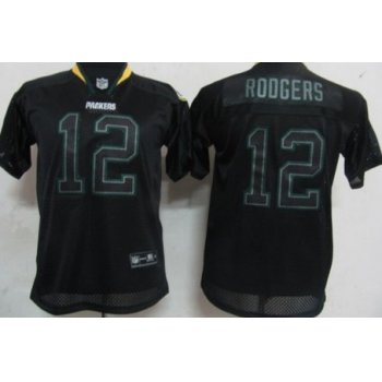 Nike Green Bay Packers #12 Aaron Rodgers Lights Out Black Kids Jersey