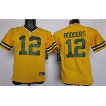 Nike Green Bay Packers #12 Aaron Rodgers Yellow Game Kids Jersey