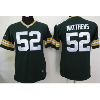 Nike Green Bay Packers #52 Clay Matthews Green Game Kids Jersey