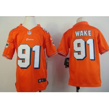 Nike Miami Dolphins #91 Cameron Wake Orange Game Kids Jersey