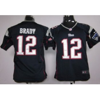 Nike New England Patriots #12 Tom Brady Blue Game Kids Jersey