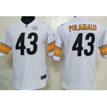 Nike Pittsburgh Steelers #43 Troy Polamalu White Game Kids Jersey