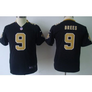 Nike New Orleans Saints #9 Drew Brees Black Game Kids Jersey
