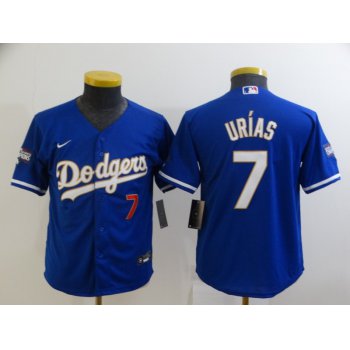Youth Los Angeles Dodgers #7 Julio Urias Red Number Blue Gold Championship Stitched MLB Cool Base Nike Jersey